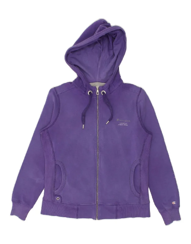 CHAMPION Womens Zip Hoodie Sweater UK 6 XS Purple Cotton