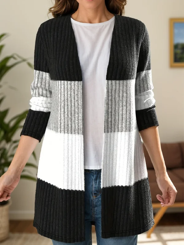 Color Block Open Front Long Sleeve Cardigan Modern Contemporary chic