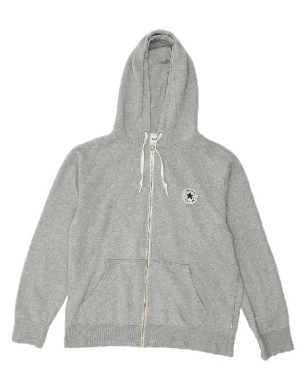 CONVERSE Mens Zip Hoodie Sweater Large Grey Cotton