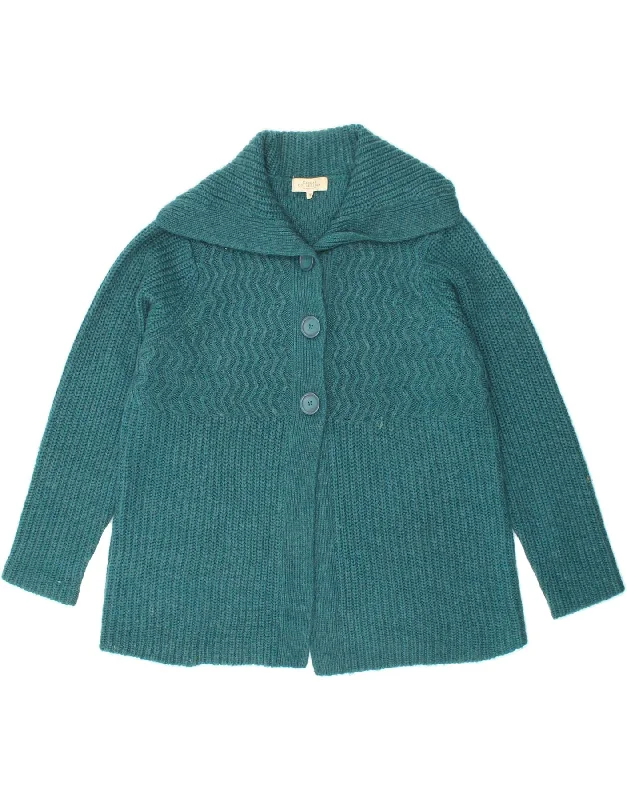 DEBENHAMS Womens Cardigan Sweater UK 20 2XL Turquoise Acrylic Solid Print Embellished
