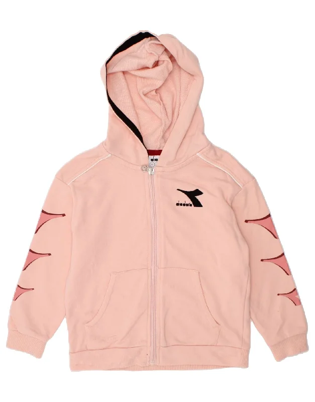 DIADORA Girls Graphic Zip Hoodie Sweater 5-6 Years XS  Pink Cotton