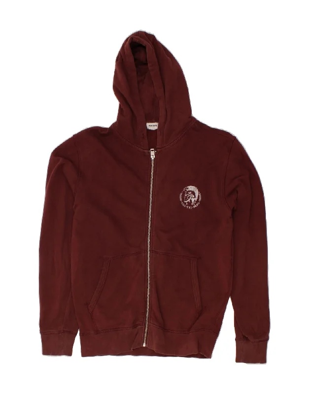 DIESEL Mens Zip Hoodie Sweater Medium Burgundy