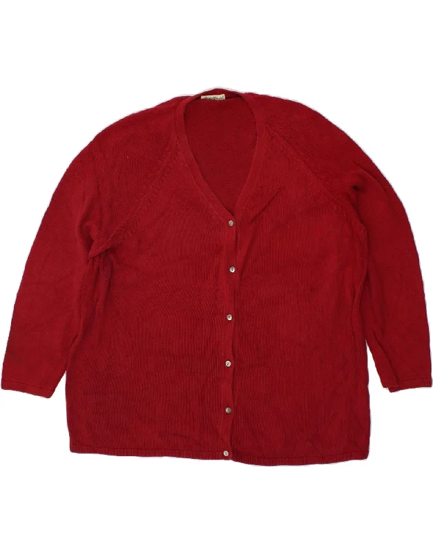 EDDIE BAUER Womens Cardigan Sweater UK 22 3XL Red Cotton Cotton Fabric Linen Fabric Terry Fabric