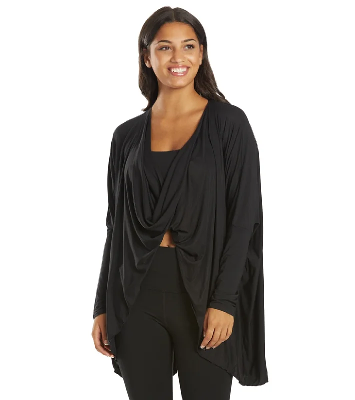 Everyday Yoga Bodhi Solid 2 in 1 Cardigan Black Notch Collar Peter Pan Collar Cowl Neck