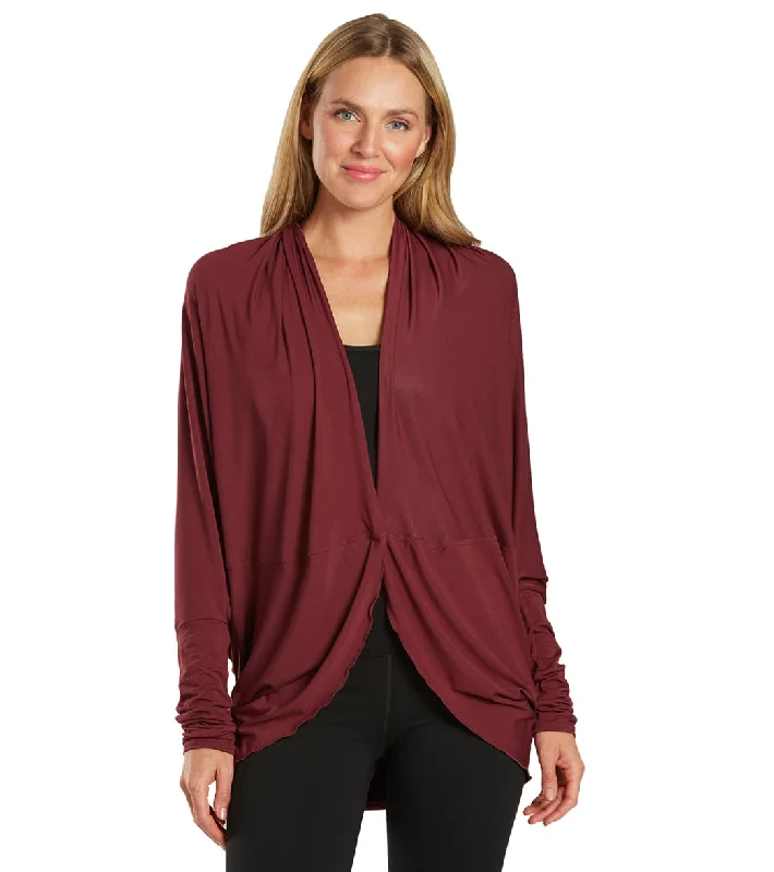 Everyday Yoga Bodhi Solid 2 in 1 Cardigan Zinfandel Collared Crew Neck Turtle Neck