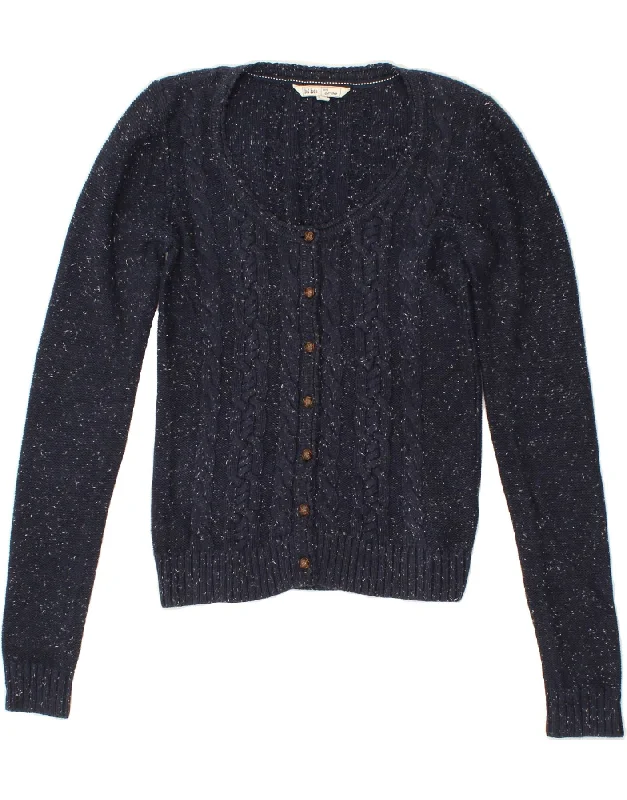 FAT FACE Womens Cardigan Sweater UK 10 Small Navy Blue Flecked Cotton Boxy Cardigan Fitted Cardigan A-Line