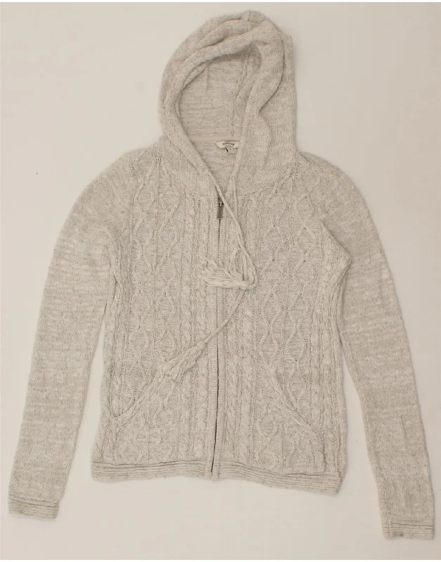 FAT FACE Womens Hooded Cardigan Sweater UK 10 Small Grey Cotton Plaid Cardigan Polka Dot Checkered