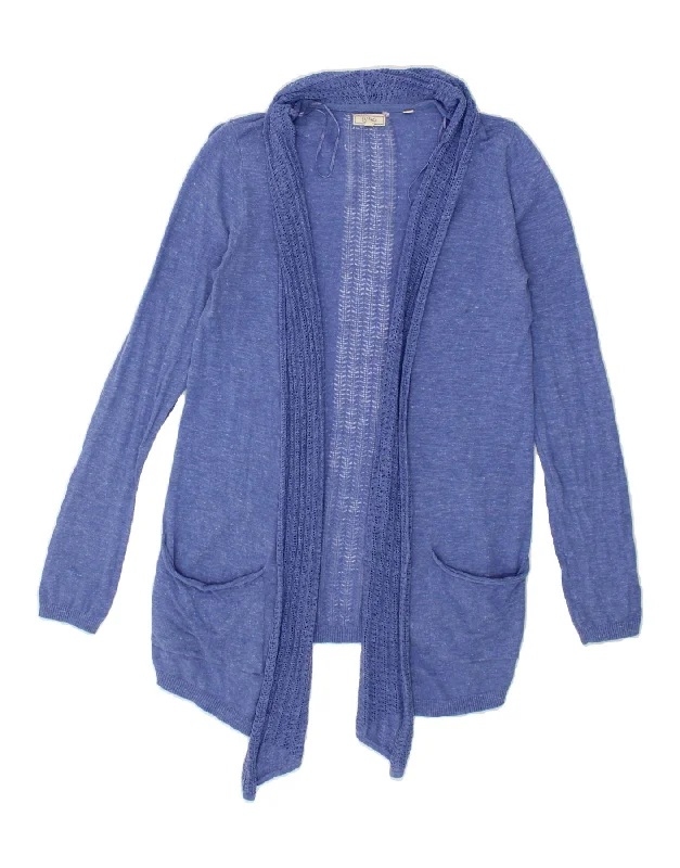 FAT FACE Womens Open Cardigan Sweater UK 10 Small Blue Flecked Cotton Elasticated Padded Insulated