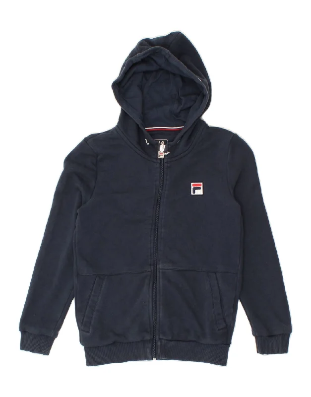 FILA Girls Zip Hoodie Sweater 9-10 Years Navy Blue Cotton