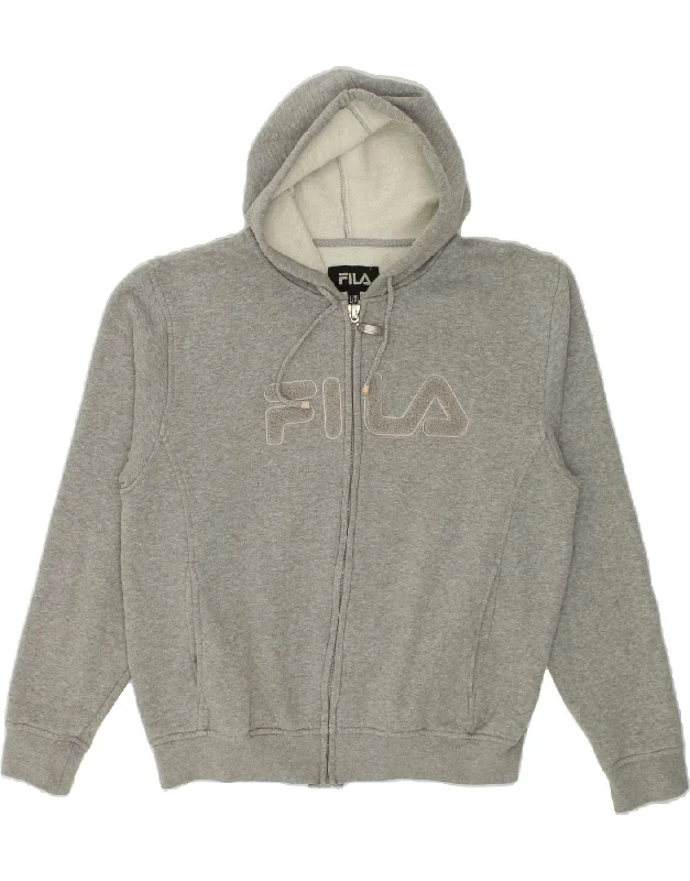 FILA Womens Graphic Zip Hoodie Sweater UK 16 Large Grey Cotton