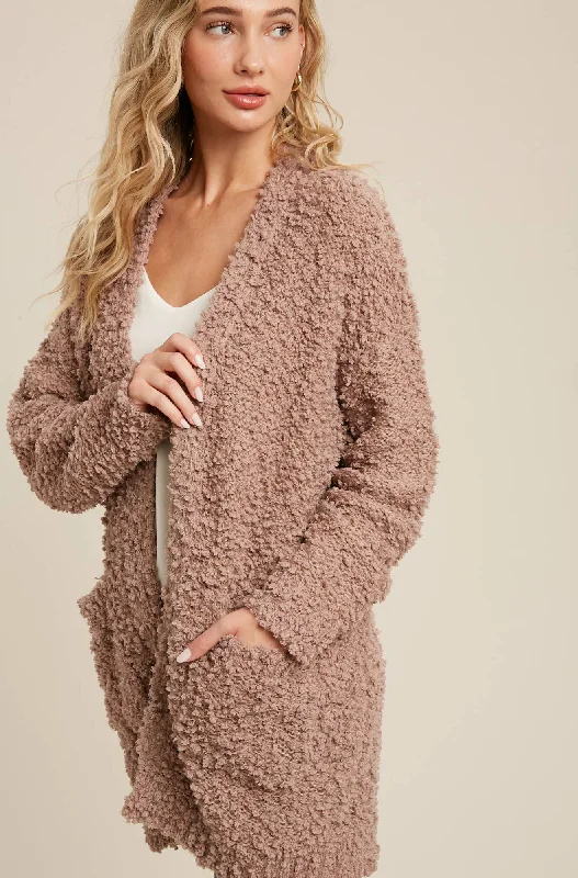 Fluffy Open Front Cardigan Elegant Classic Vintage
