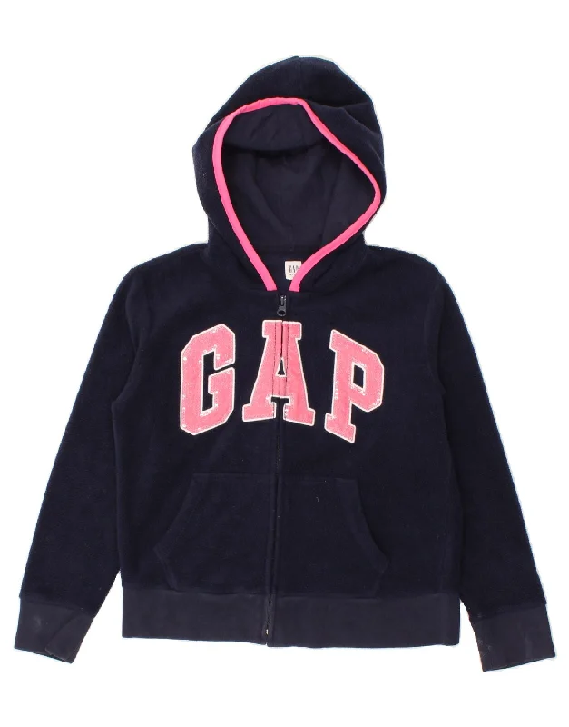 GAP Girls Graphic Fleece Zip Hoodie Sweater 12-13 Years XL Navy Blue