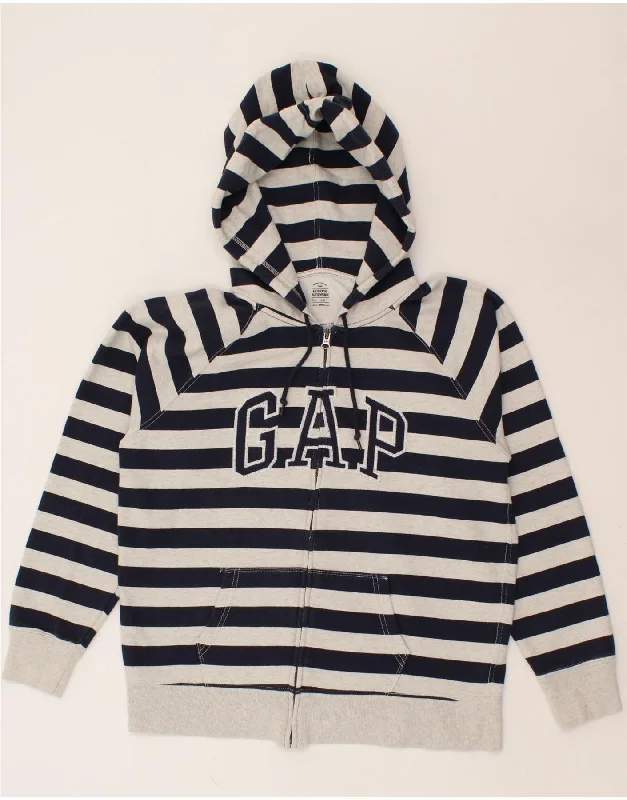 GAP Mens Graphic Zip Hoodie Sweater Large Navy Blue Striped Cotton