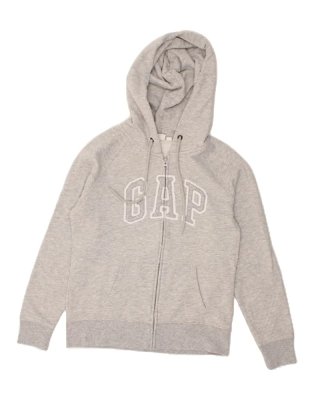 GAP Womens Graphic Zip Hoodie Sweater UK 14 Medium Grey Cotton