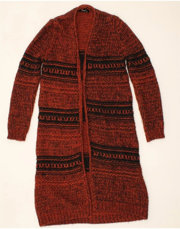 HALLHUBER Womens Longline Open Cardigan Sweater UK 14 Medium Orange Lightweight Heavyweight Midweight