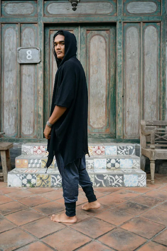 GERONIMO - Hooded cotton kimono cardigan poncho Spandex Blend Rayon Blend Denim Blend