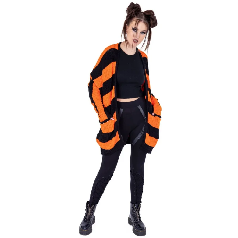 IN A DAZE CARDIGAN - BLACK/ORANGE Embroidered Appliqued Beaded