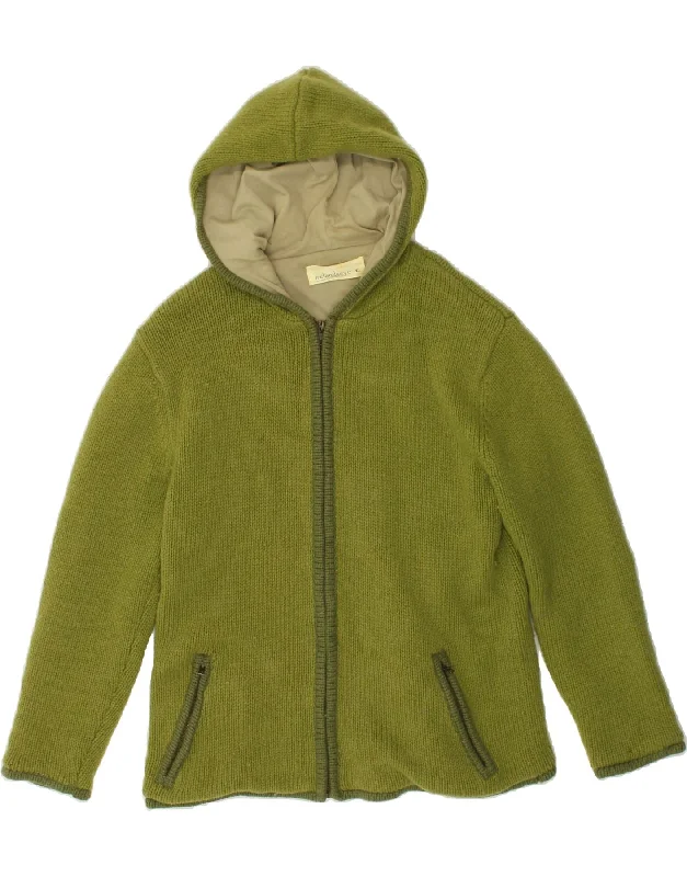 IRELANDS EYE Womens Hooded Cardigan Sweater UK 18 XL Green Herringbone Houndstooth Plaid