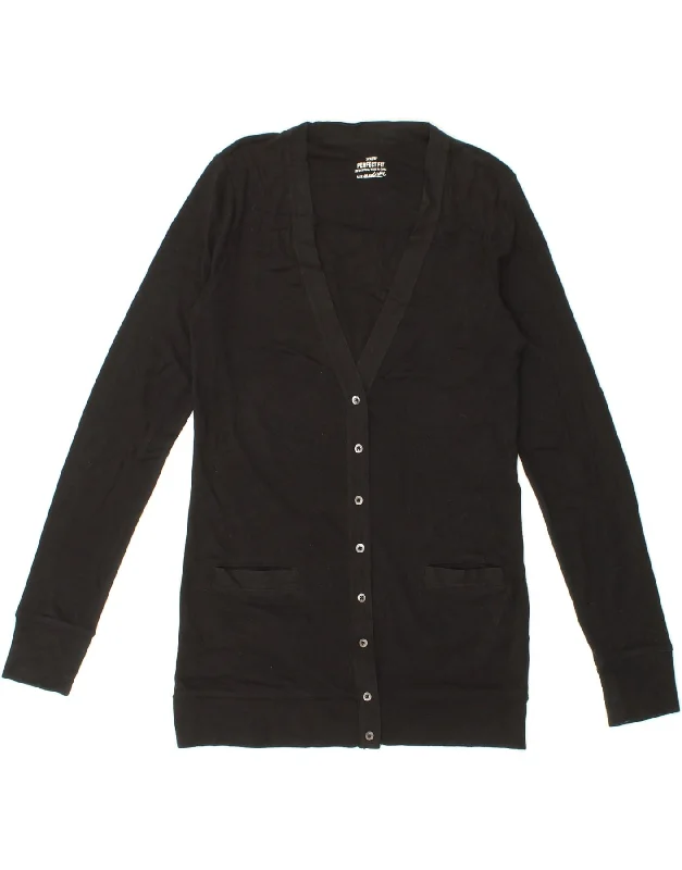 J. CREW Womens Perfect Fit Cardigan Sweater UK 12 Medium Black Cotton Boat Neck Shawl Collar Notched Collar