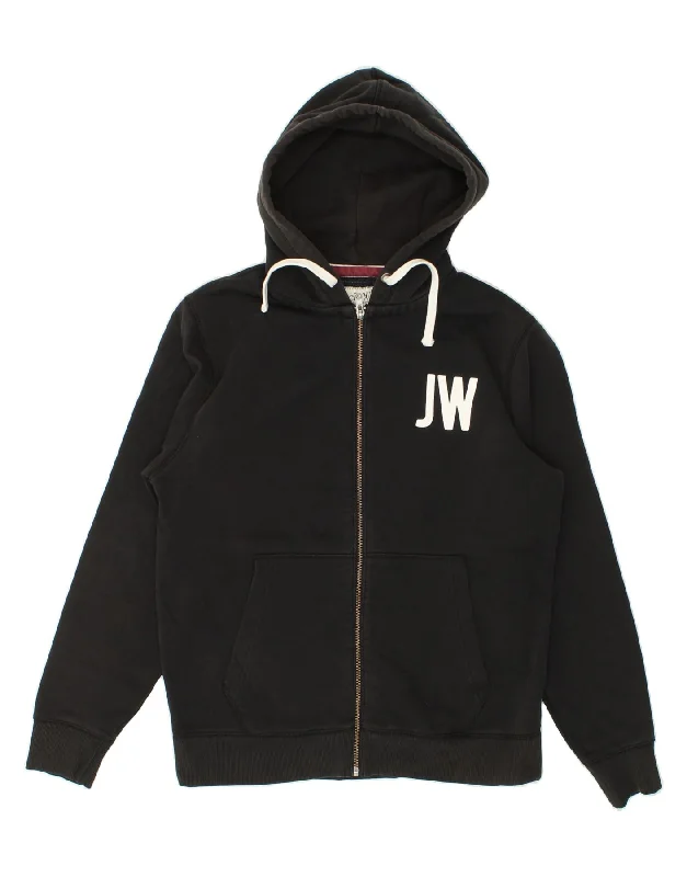 JACK WILLS Mens Graphic Zip Hoodie Sweater Medium Black Cotton