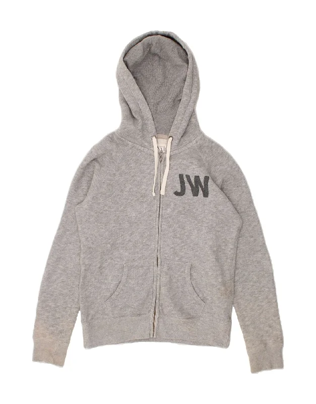 JACK WILLS Womens Graphic Zip Hoodie Sweater UK 12 Medium Grey Cotton