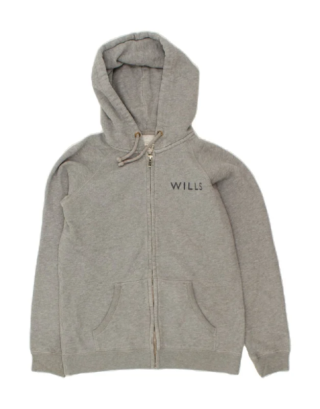 JACK WILLS Womens Oversized Graphic Zip Hoodie Sweater UK 10 Small  Grey