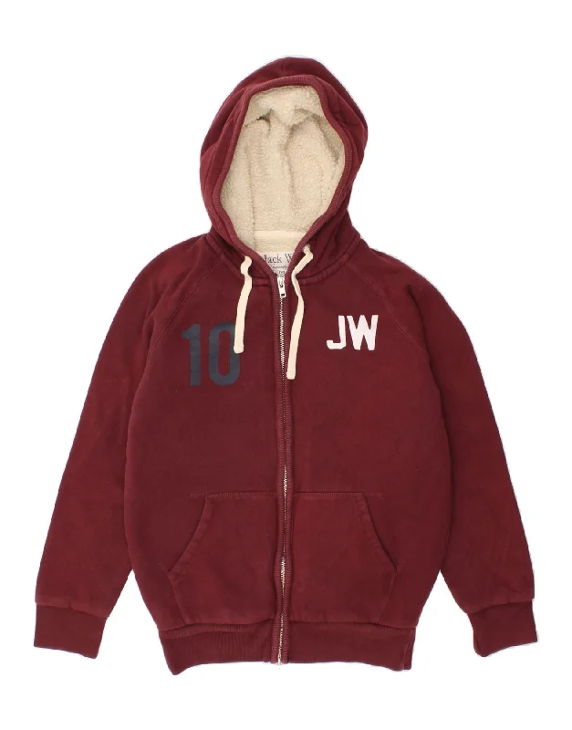 JACK WILLS Womens Oversized Graphic Zip Hoodie Sweater UK 6 XS Burgundy