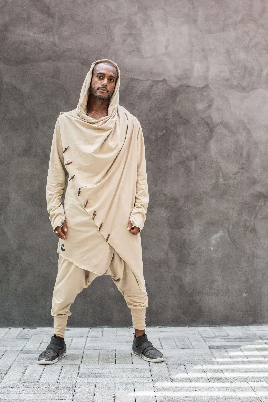 KENOBI Desert Khaki - Beige Cream Jedi Style Hoodie Cardigan Vest Mesh Blend Leather Blend Suede Blend