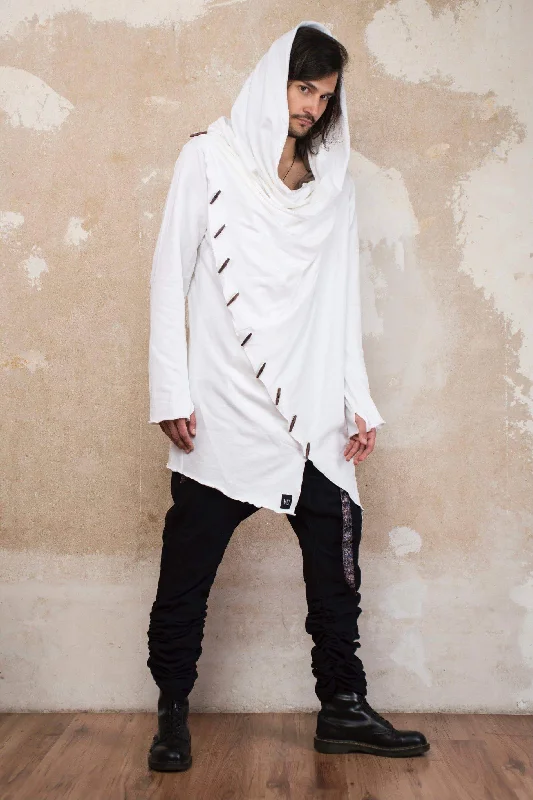 KENOBI White - Elegant Jedi Style Hoodie Cardigan For Men Striped Floral Plaid
