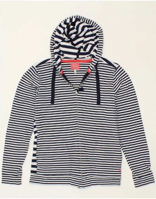 JOULES Womens Zip Hoodie Sweater UK 10 Small White Striped Cotton