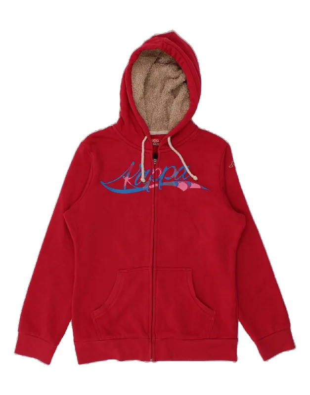 KAPPA Womens Graphic Zip Hoodie Sweater UK 16 Large Red Polyester