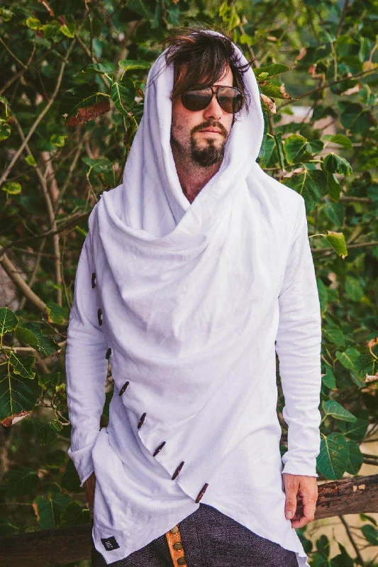 KENOBI White - Elegant Jedi Style Hoodie Cardigan For Men Chenille Blend Fleece Blend Nylon Blend