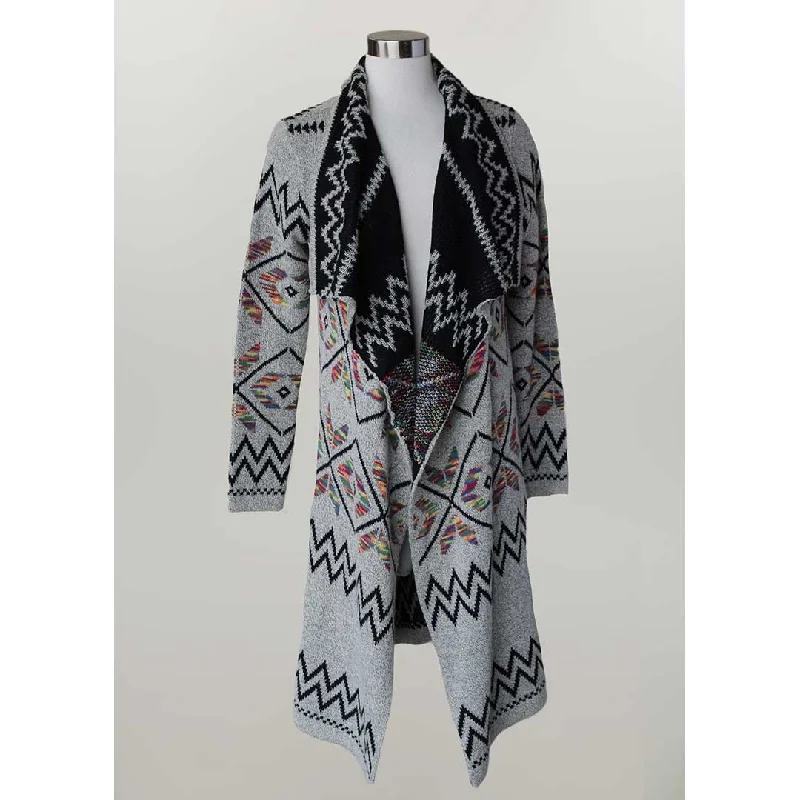 Keren Hart Women's Aztec Duster Cardigan Satin Fabric Silk Fabric Chiffon Fabric