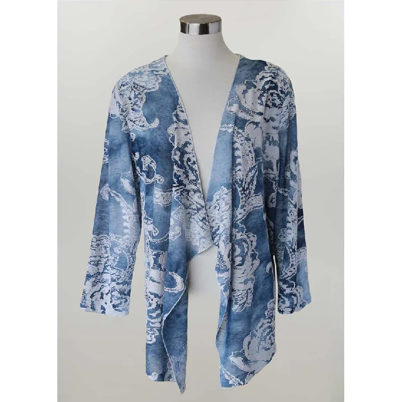 Keren Hart Women's Floral Print Cardigan Front Pockets Side Pockets Patch Pockets