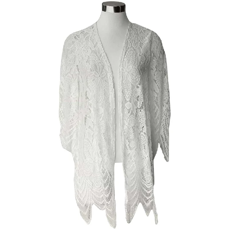 Keren Hart Women's Lace Open Front Cardigan Lace Blend Ribbed Blend Corduroy Blend