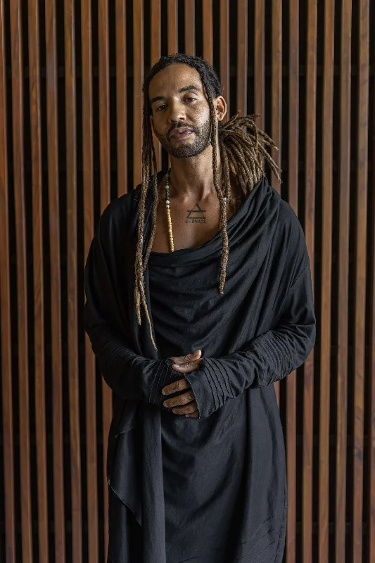 KUU - Hooded Long-Sleeve Post Apocalyptic Bamboo Cardigan Houndstooth Herringbone Solid