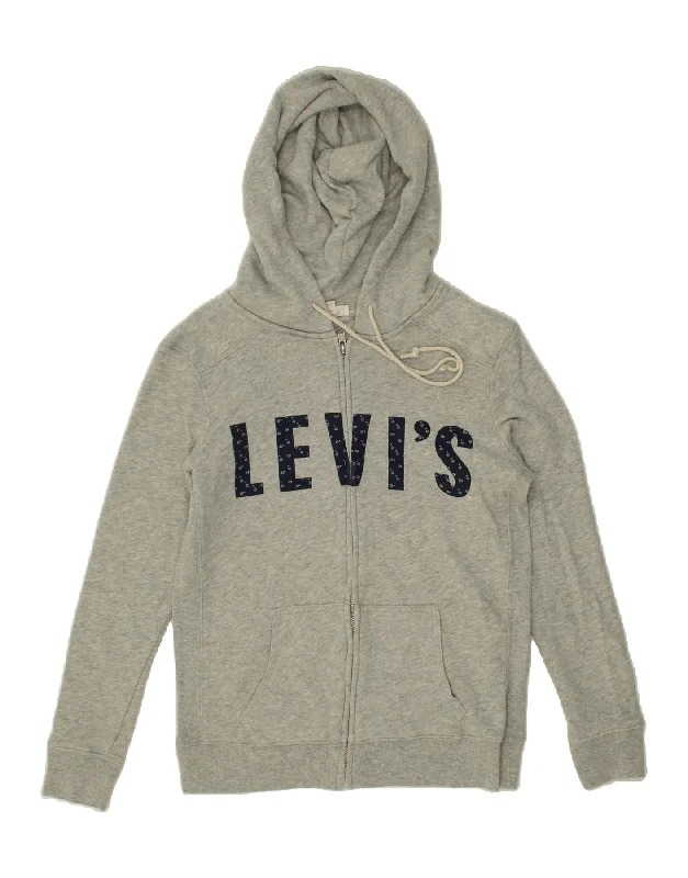 LEVI'S Womens Graphic Zip Hoodie Sweater UK 6 XS Grey Cotton