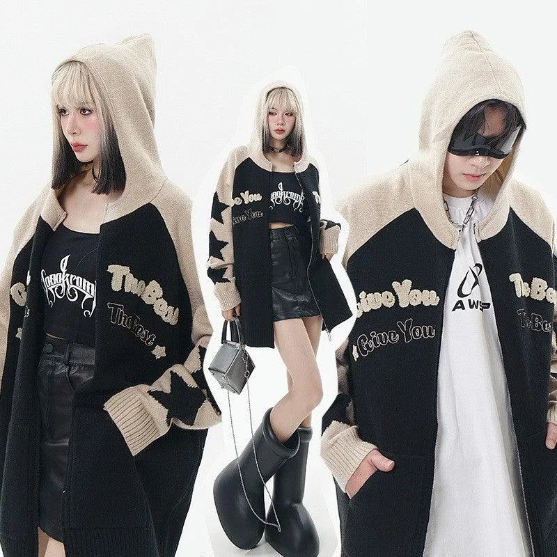 Loose Hooded Zip Cardigan Stylish Fashionable Trendy