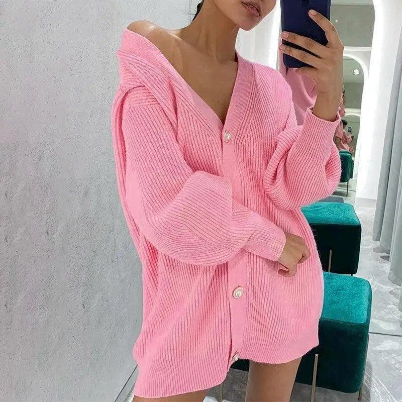 Coat Women's Solid Color Casual Cardigan Loose Knit Sweater Tailored Straight A-Line
