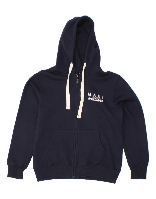 MAUI AND SONS Mens Graphic Zip Hoodie Sweater Small Navy Blue Cotton