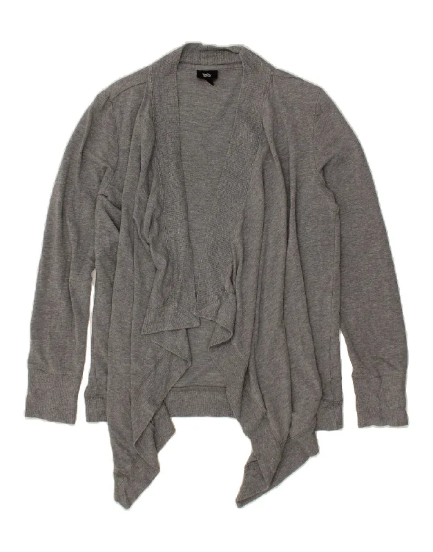 MOSSIMO Womens Asymmetric Open Cardigan Sweater UK 14 Medium Grey Cotton Collared Crew Neck Turtle Neck