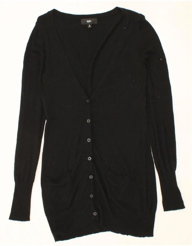 MOSSIMO Womens Longline Cardigan Sweater UK 10 Small Black Real Fur Shearling Chenille