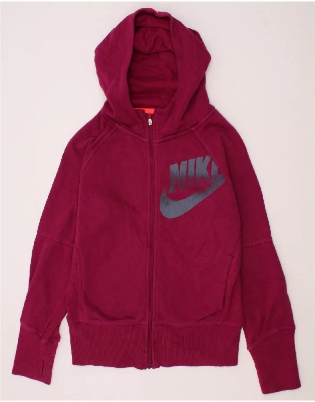 NIKE Girls Graphic Zip Hoodie Sweater 10-11 Years Medium  Pink Cotton