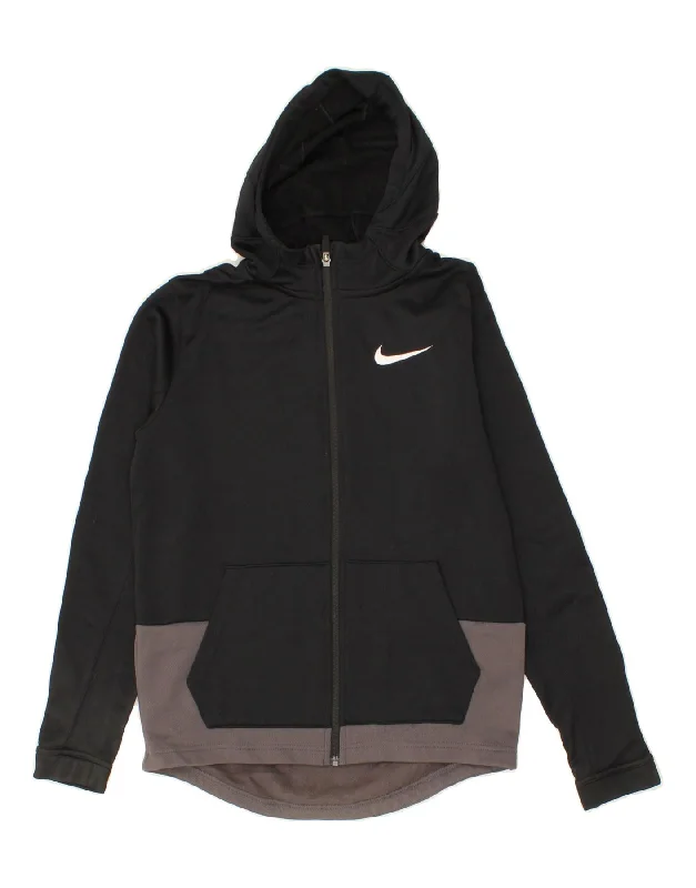 NIKE Girls Tall Graphic Zip Hoodie Sweater 13-14 Years XL Black