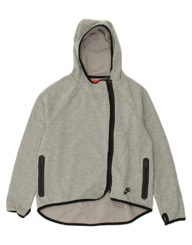 NIKE Girls Zip Hoodie Sweater 12-13 Years Large Grey Flecked Cotton