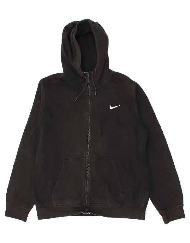 NIKE Mens Zip Hoodie Sweater Large Black Cotton