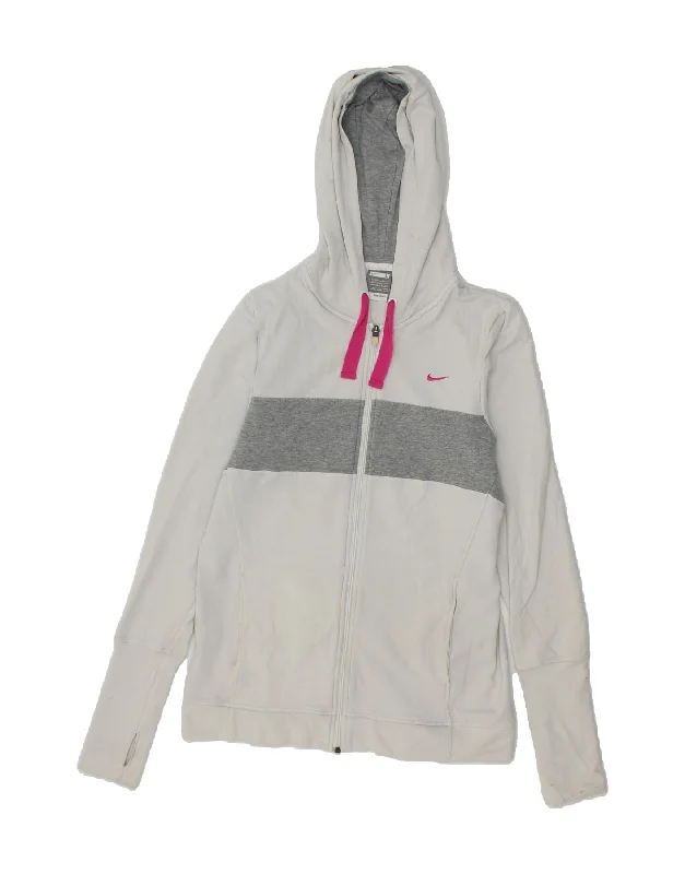 NIKE Womens Zip Hoodie Sweater UK 16/18 Large White Colourblock Cotton