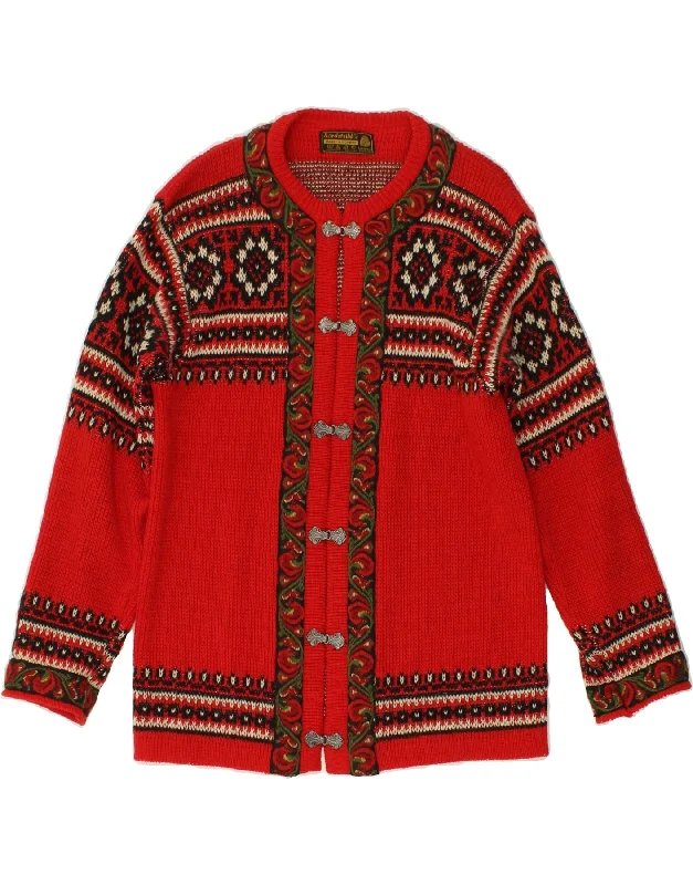 NORDSTRIKK Womens Cardigan Sweater UK 16 Large Red Fair Isle New Wool Houndstooth Herringbone Solid