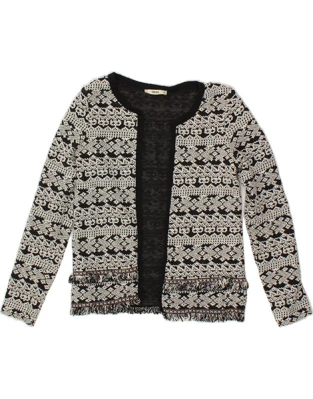 OASIS Womens Cardigan Sweater UK 6 XS Grey Fair Isle Cotton Satin Fabric Silk Fabric Chiffon Fabric