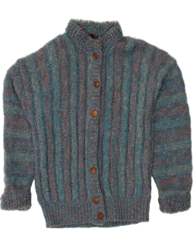 ORIS Womens Cardigan Sweater UK 18 XL Blue Flecked Faux Fur Fabric Real Fur Fabric Shearling Fabric